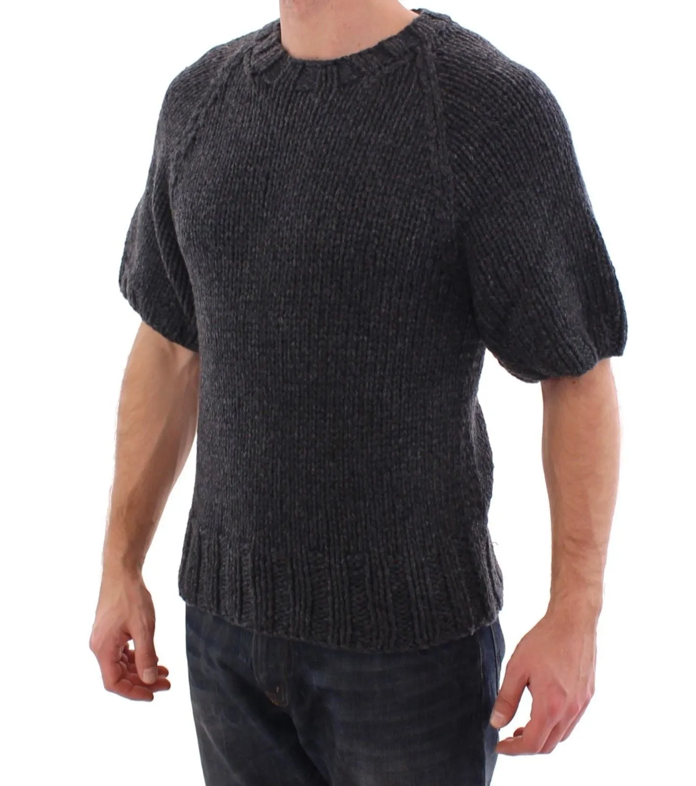 Gray Cashmere Knitted Shortsleeved Sweater