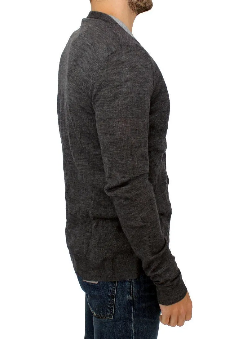 Gray full button wool cardigan