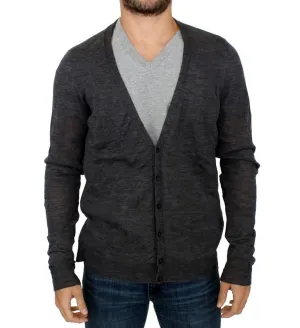 Gray full button wool cardigan