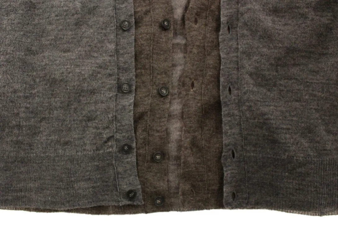 Gray full button wool cardigan