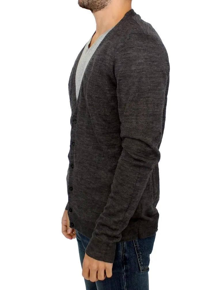 Gray full button wool cardigan
