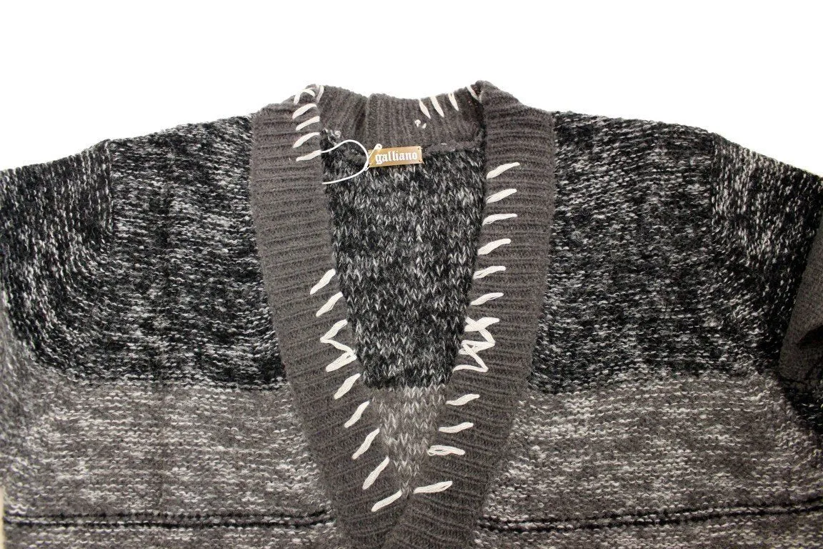 Gray knitted wool cardigan sweater