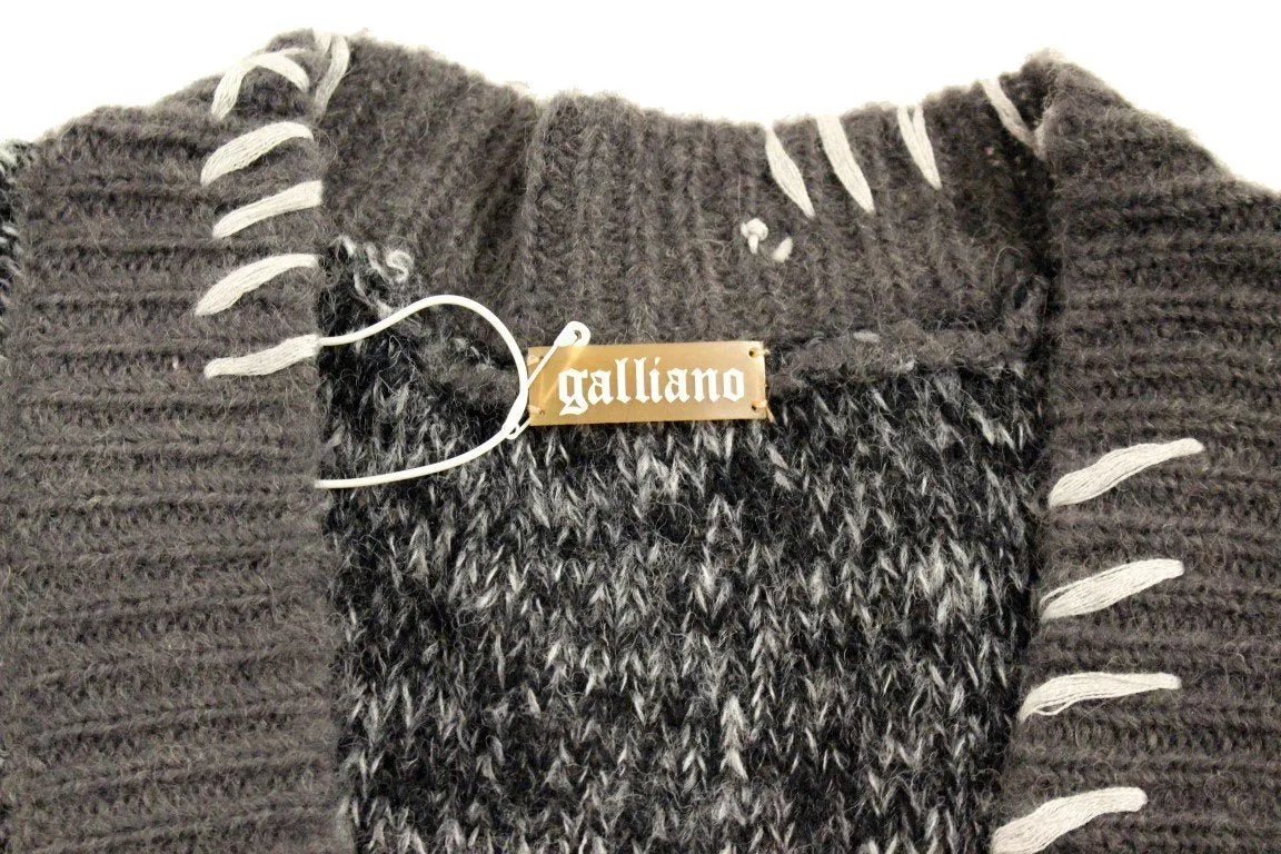 Gray knitted wool cardigan sweater
