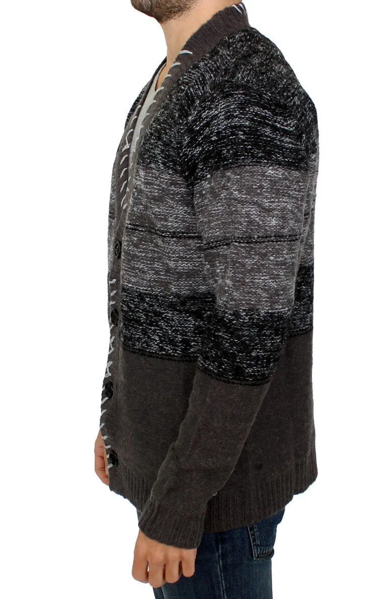 Gray knitted wool cardigan sweater