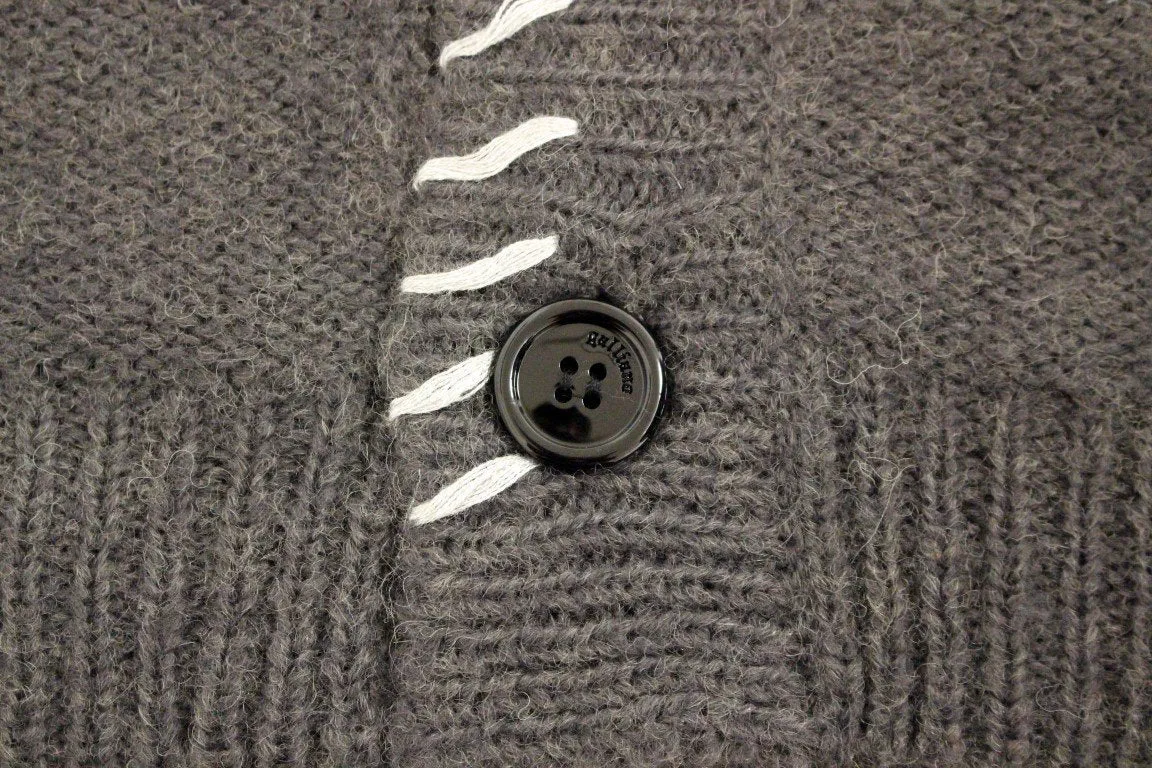 Gray knitted wool cardigan sweater