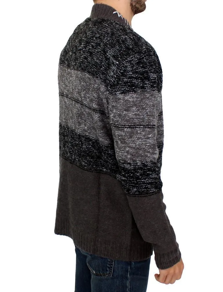 Gray knitted wool cardigan sweater