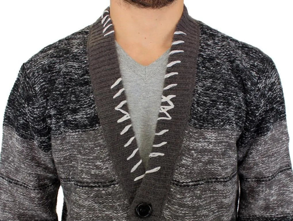 Gray knitted wool cardigan sweater