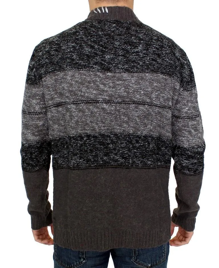 Gray knitted wool cardigan sweater