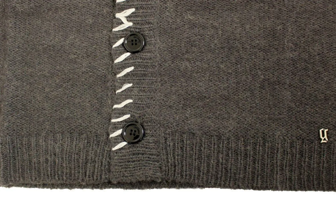 Gray knitted wool cardigan sweater