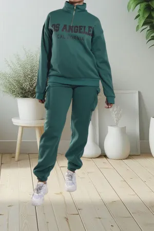 Green Graphic Pocket Tracksuit Set
