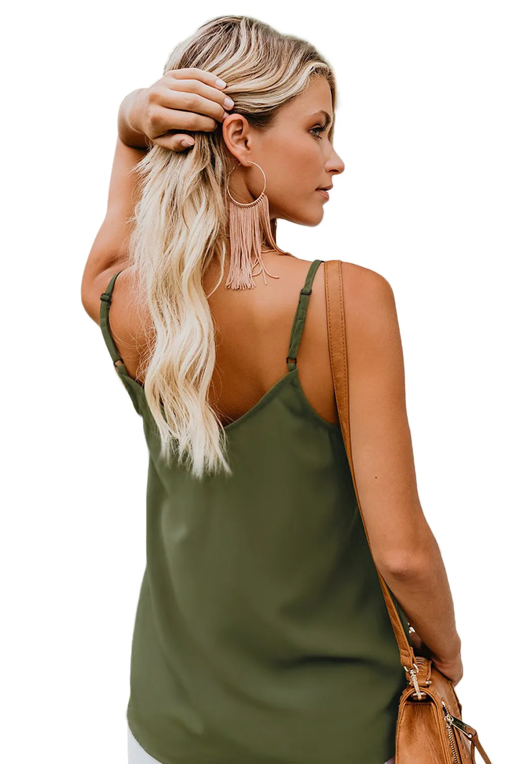 Green Spaghetti Strap Buttoned Tank Top