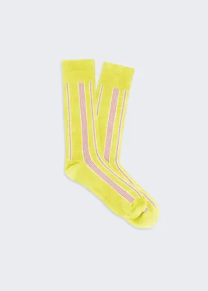 Guest In Residence Vertical Stripe Socks in Lemon/Cream/PowderPink