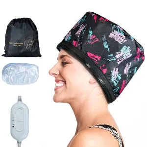 Hair Thermal Steamer Treatment SPA Cap Nourishing Care Hat with Adjustable Temperature Control,Moisturize and Nourish, Hair Care for Home Use(Black)