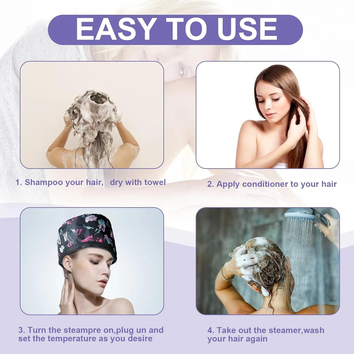 Hair Thermal Steamer Treatment SPA Cap Nourishing Care Hat with Adjustable Temperature Control,Moisturize and Nourish, Hair Care for Home Use(Black)