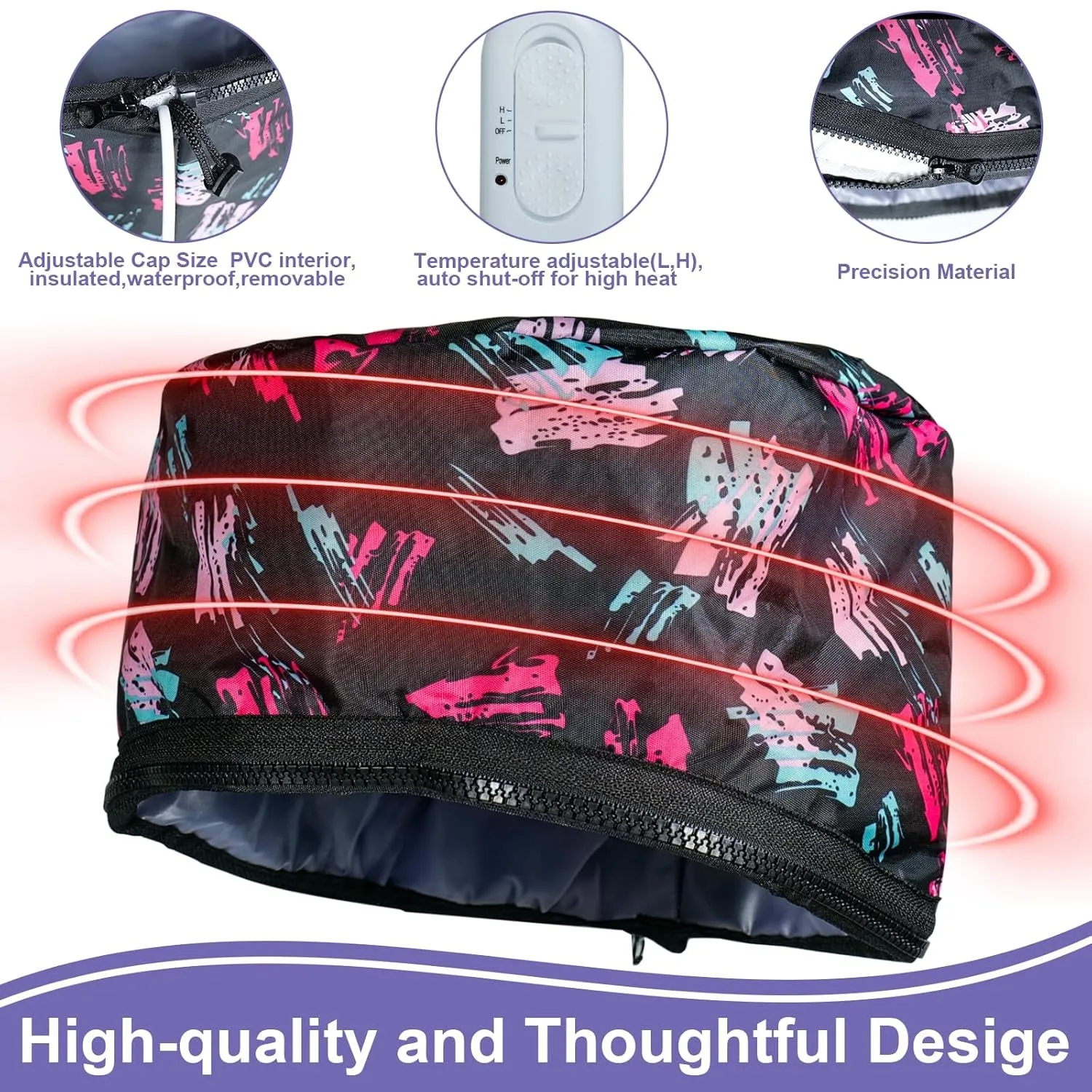 Hair Thermal Steamer Treatment SPA Cap Nourishing Care Hat with Adjustable Temperature Control,Moisturize and Nourish, Hair Care for Home Use(Black)