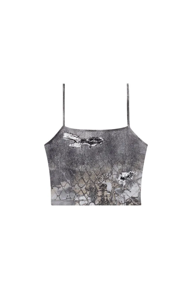 Halsy Printed Cami Tank Top | Black Denim Multi