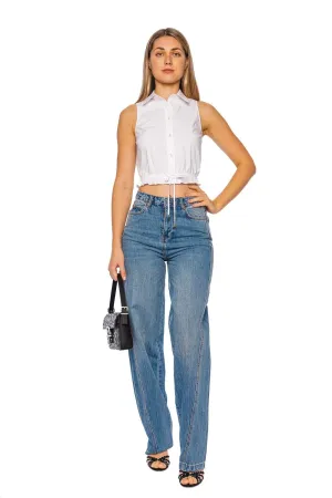 Hannah Sleeveless Drawstring Cotton Top