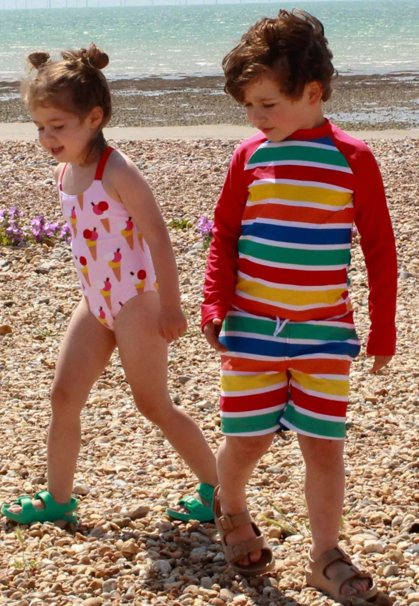 Happy Stripe Print Kids' Swim Rash Vest