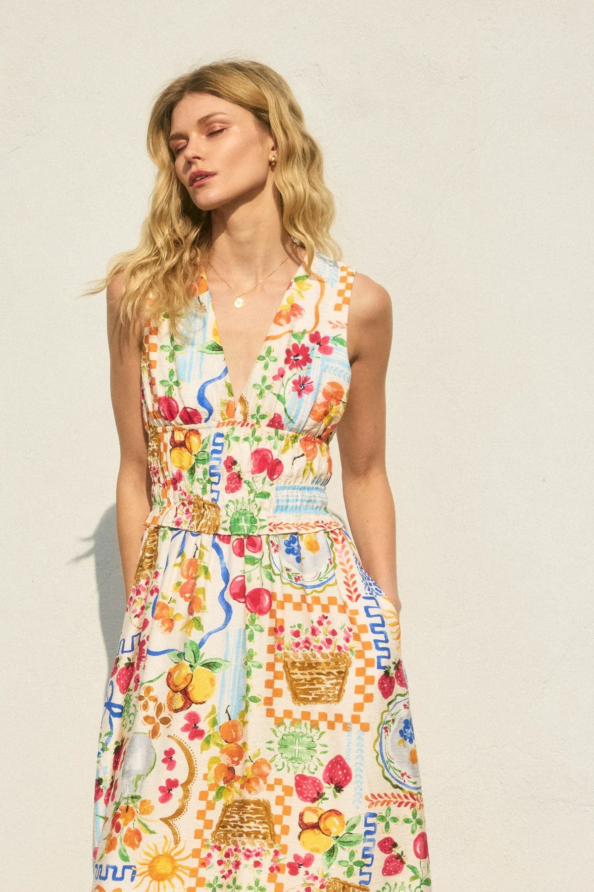 Harper Poplin Shirred Waist Midi Dress