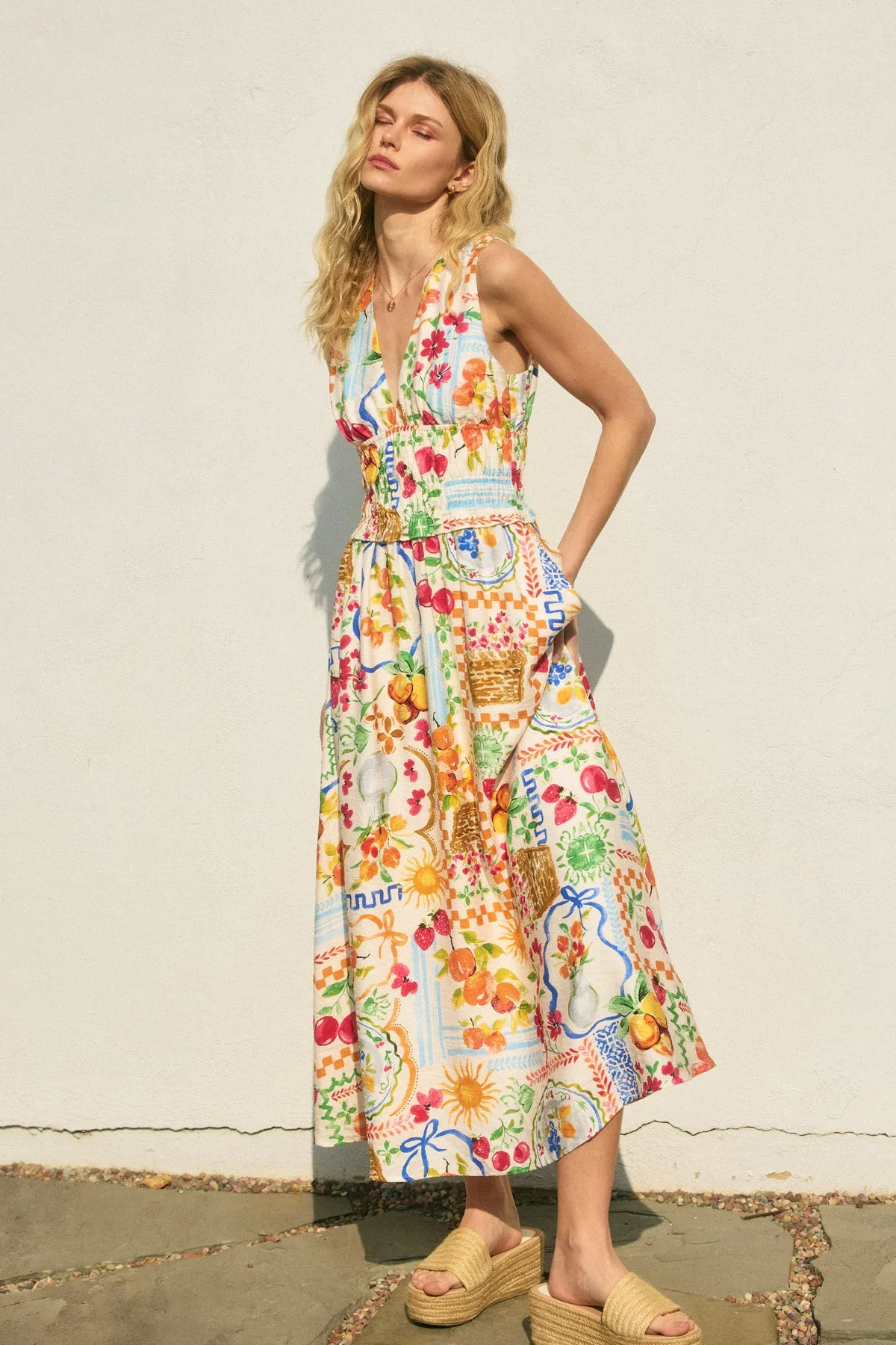 Harper Poplin Shirred Waist Midi Dress
