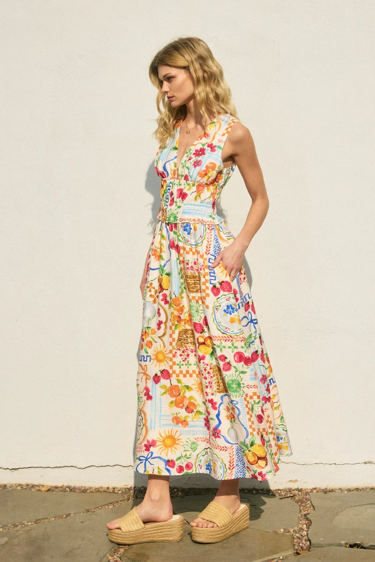 Harper Poplin Shirred Waist Midi Dress