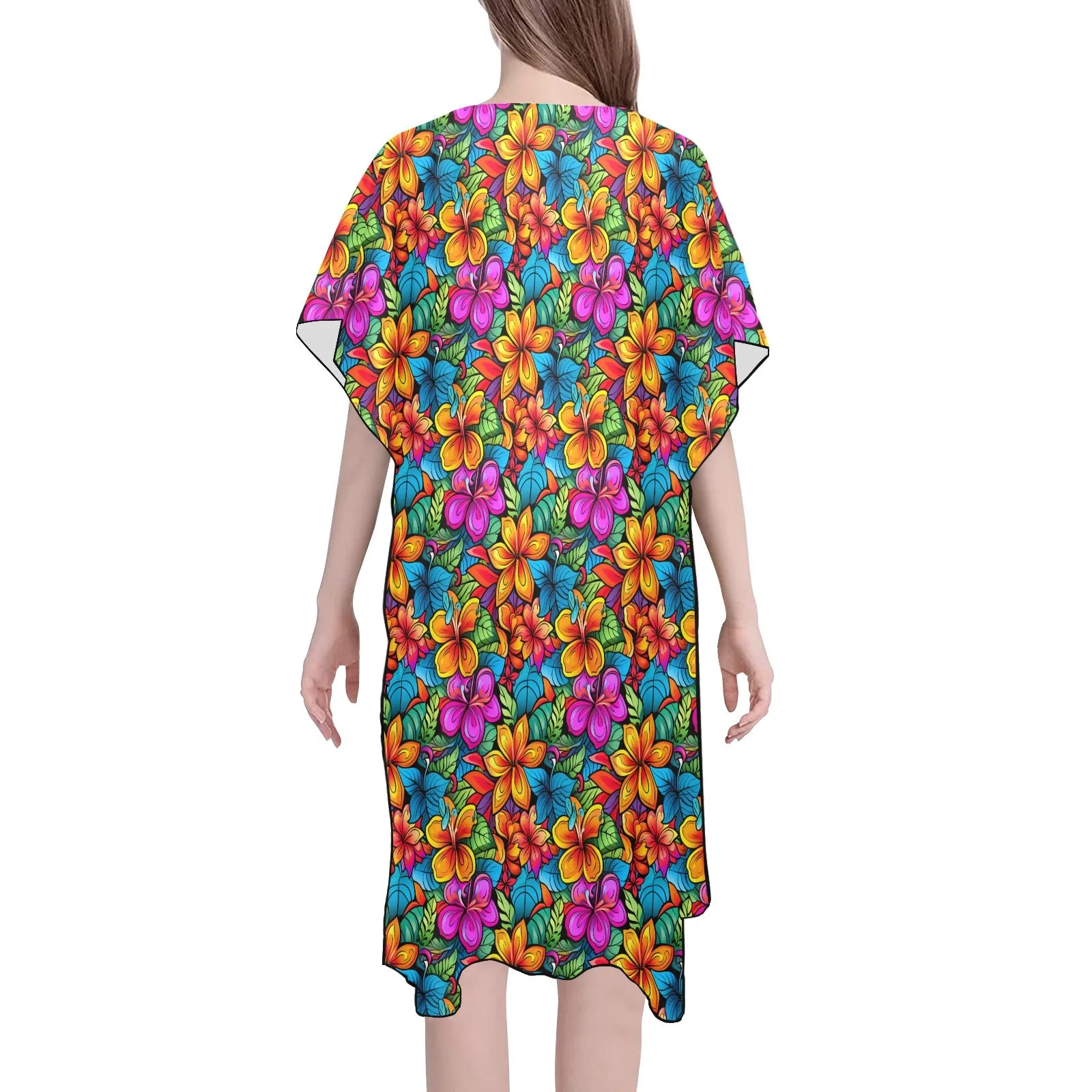 Hawaiian Tropical Chiffon Mid-Length Coverup