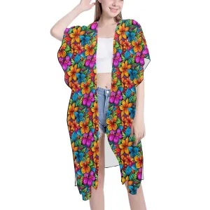 Hawaiian Tropical Chiffon Mid-Length Coverup