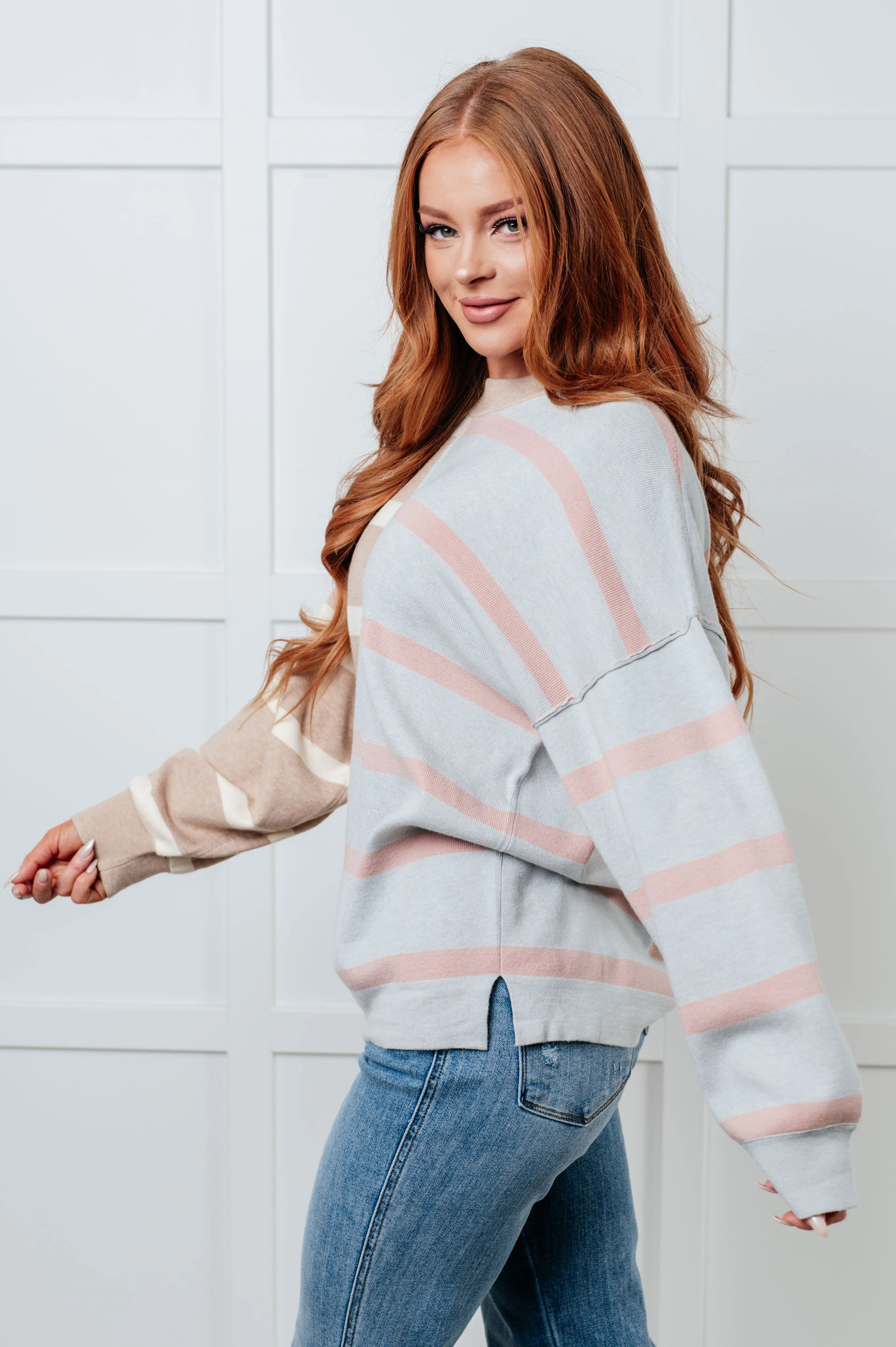 Hazel Blues® |  Exceptional Thought Striped Patchwork Sweater