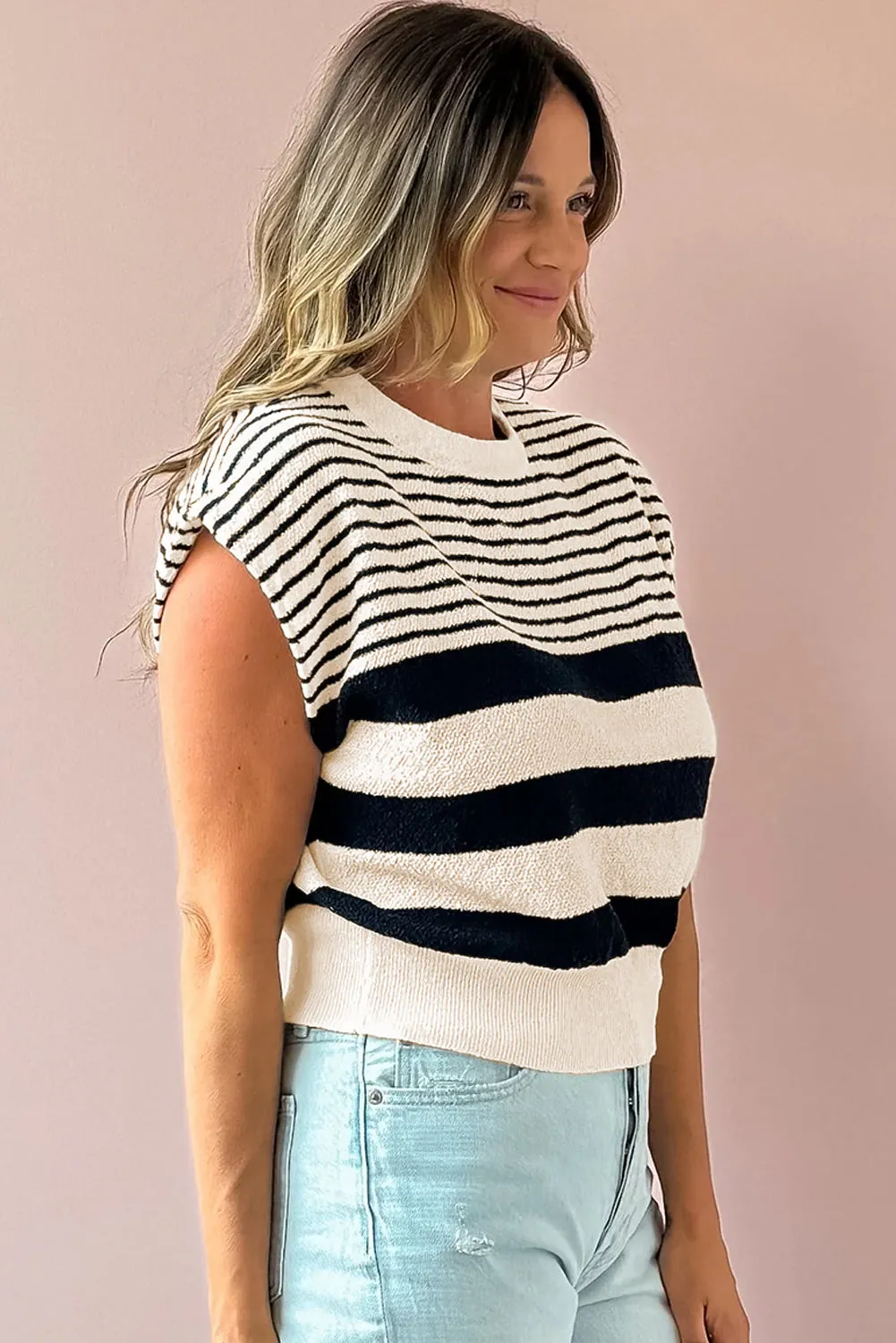 Hazel Blues® |  Striped Round Neck Sweater Vest