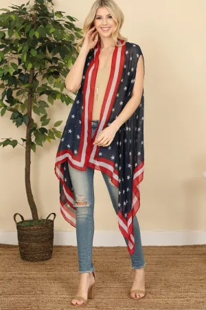 HDF2843 - USA ACCENT LONG OPEN FRONT KIMONO VEST