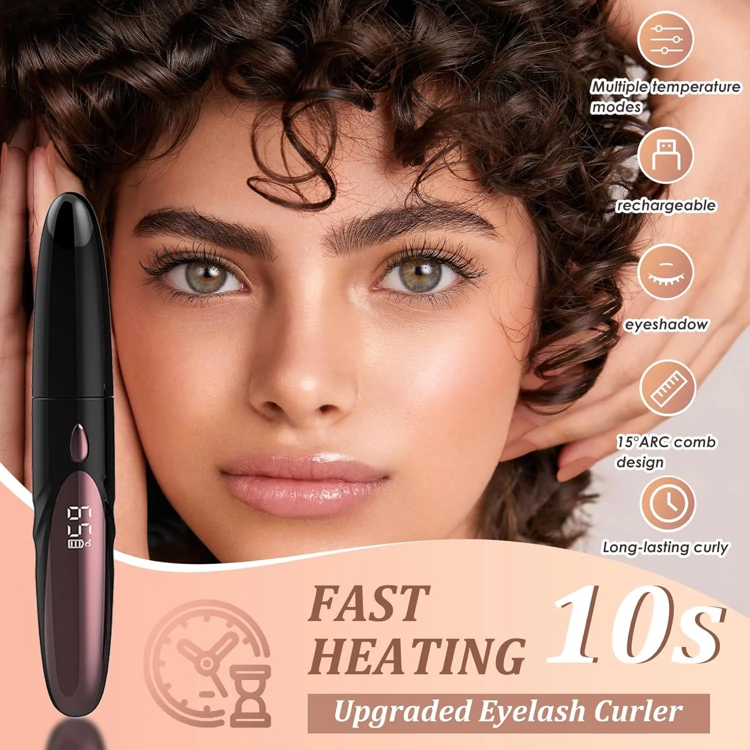 Heated Eyelash Curlers - Electric Eyelash Curler for Makeup Tools USB Rechargeable, Fast Heat up within 10S - 24 Hours Long Lasting, with 4 Heating Modes Eyelash Curlers with LED Display (Black)