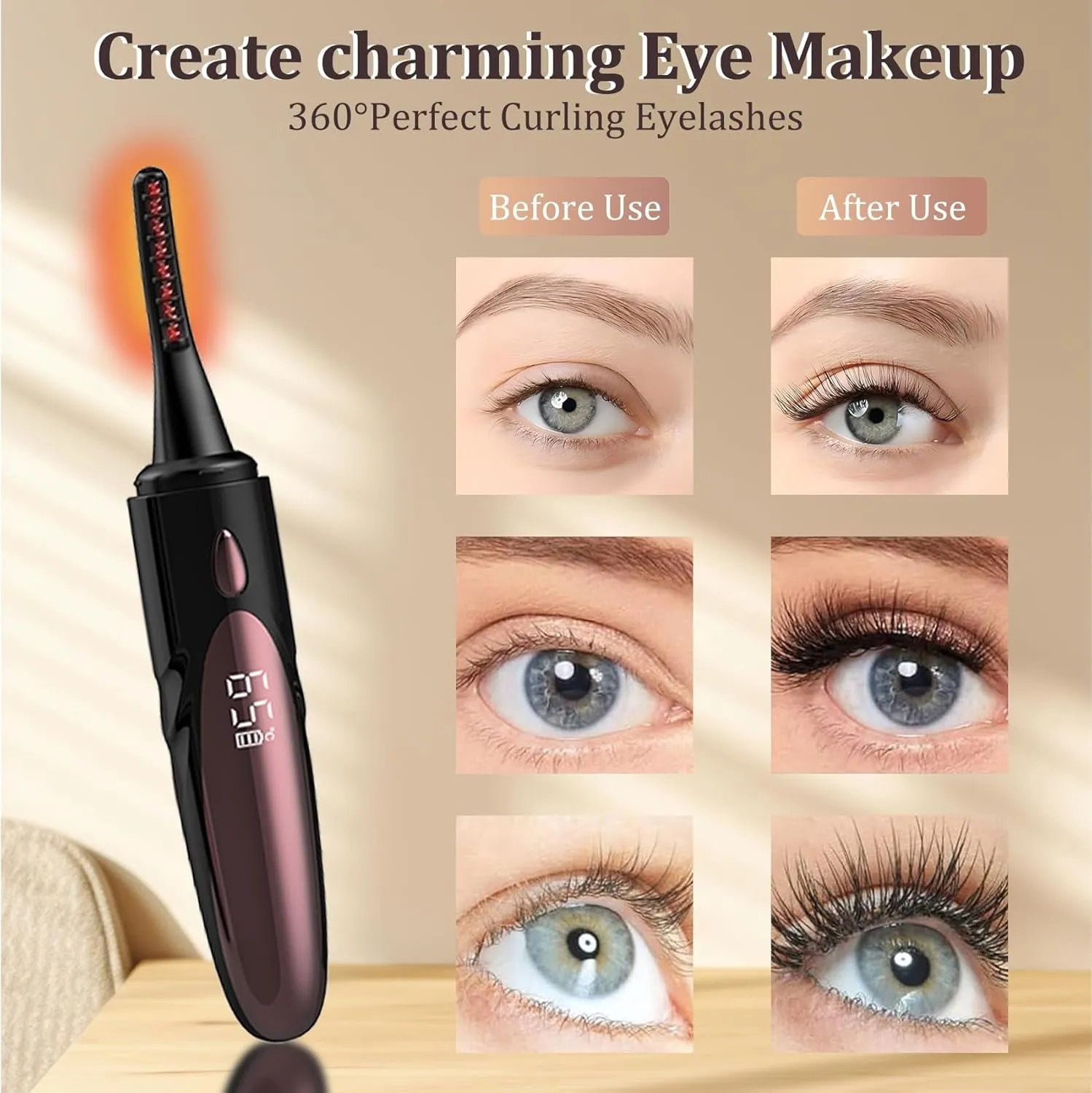 Heated Eyelash Curlers - Electric Eyelash Curler for Makeup Tools USB Rechargeable, Fast Heat up within 10S - 24 Hours Long Lasting, with 4 Heating Modes Eyelash Curlers with LED Display (Black)