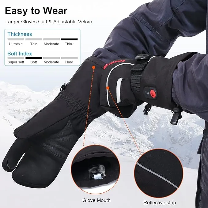 Heated Mittens Battery Gloves Men Women, SAVIOR HEAT 2023 Flexible Crab Finger Rechargeable Ski Mitten with 7.4V 2200mAh Battery for Winter Snow Skating Camping Hunting Hiking Motorcycle