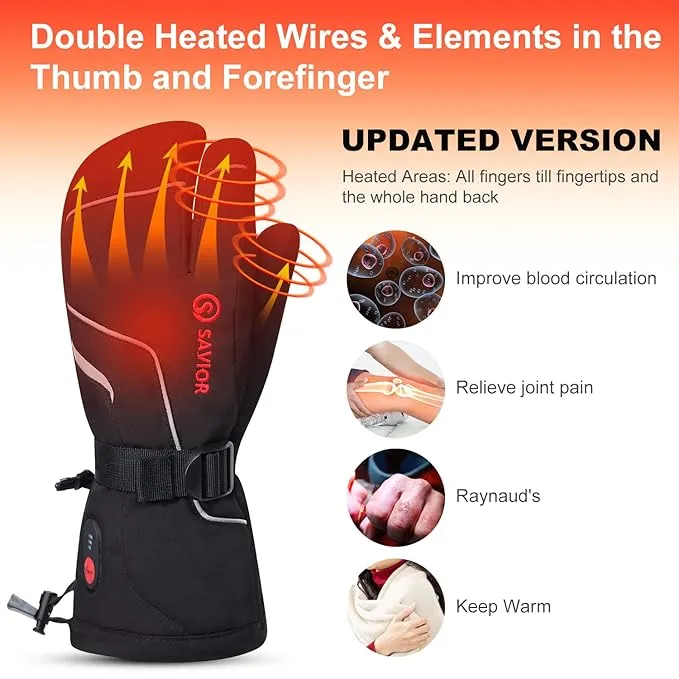 Heated Mittens Battery Gloves Men Women, SAVIOR HEAT 2023 Flexible Crab Finger Rechargeable Ski Mitten with 7.4V 2200mAh Battery for Winter Snow Skating Camping Hunting Hiking Motorcycle