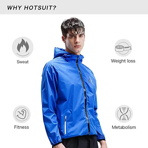HOTSUIT Sauna Suit Sweat Jacket - Men Weight Loss Anti Rip Sauna Tops Workout, Blue, L