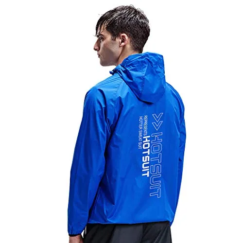 HOTSUIT Sauna Suit Sweat Jacket - Men Weight Loss Anti Rip Sauna Tops Workout, Blue, L