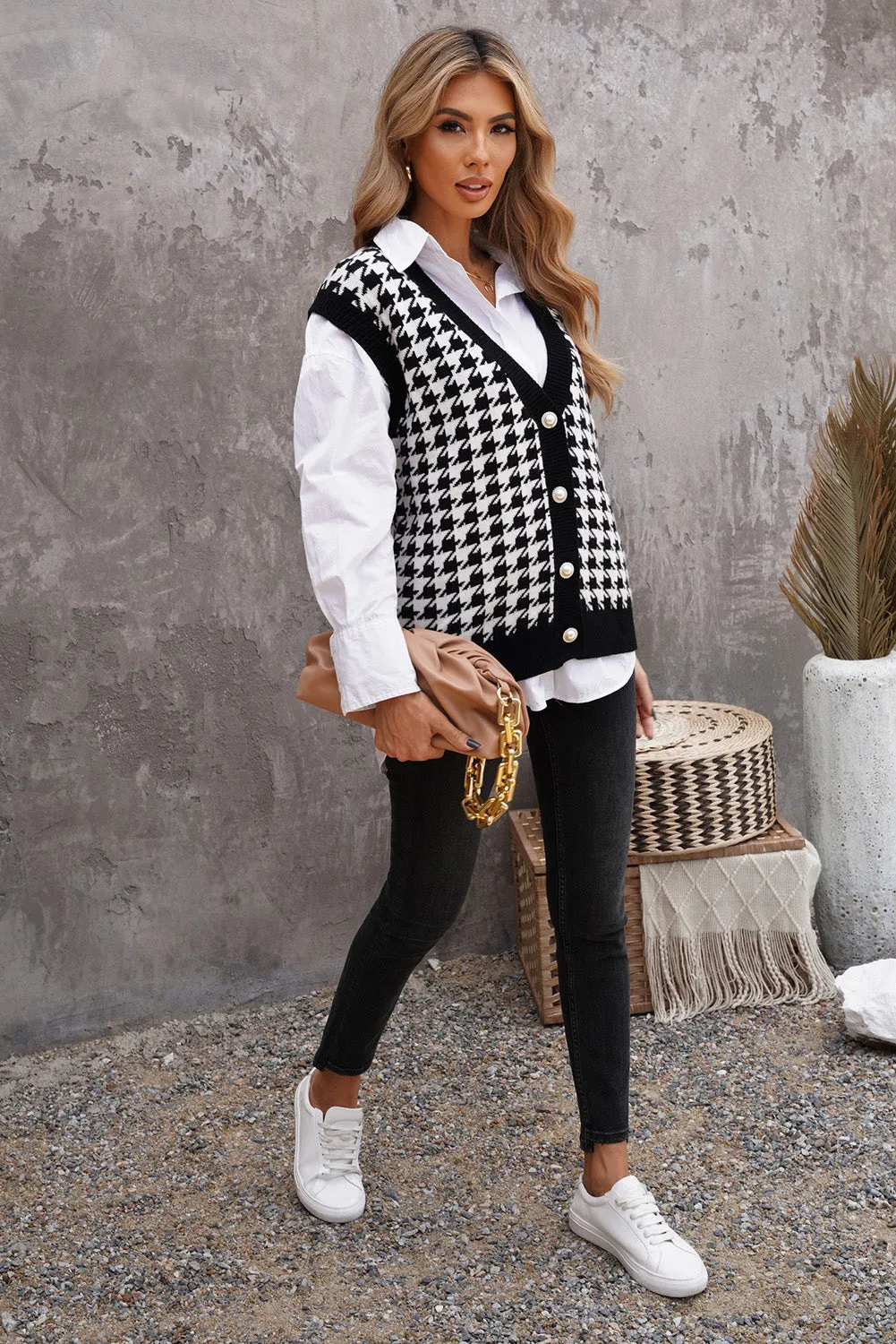 Houndstooth Vest Cardigan