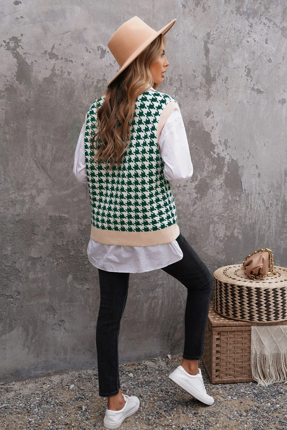 Houndstooth Vest Cardigan