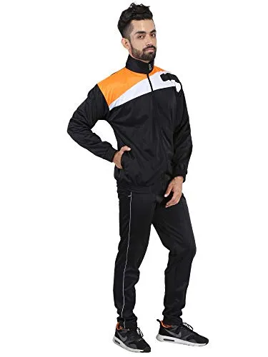 HPS Sports Men's Polyester Tracksuit (HPSTK03_40_Black & Orange_40)