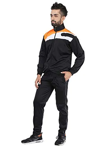HPS Sports Men's Polyester Tracksuit (HPSTK03_40_Black & Orange_40)