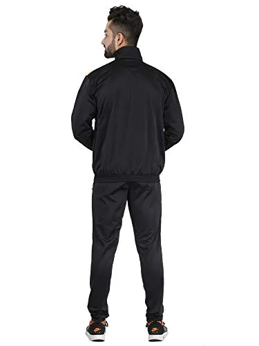 HPS Sports Men's Polyester Tracksuit (HPSTK03_40_Black & Orange_40)