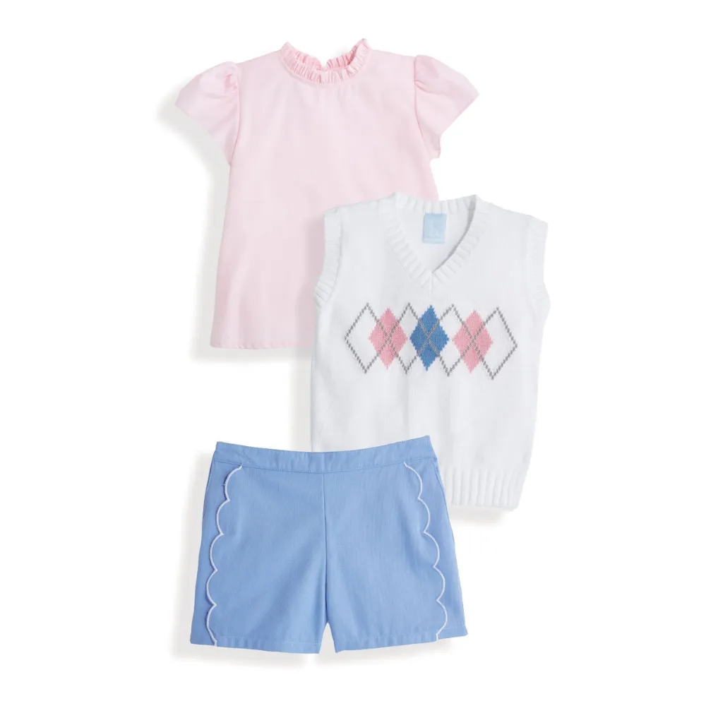 Intarsia Argyle Vest -- Ivory w/ Pink & Periwinkle
