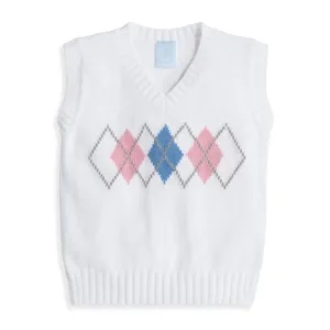 Intarsia Argyle Vest -- Ivory w/ Pink & Periwinkle