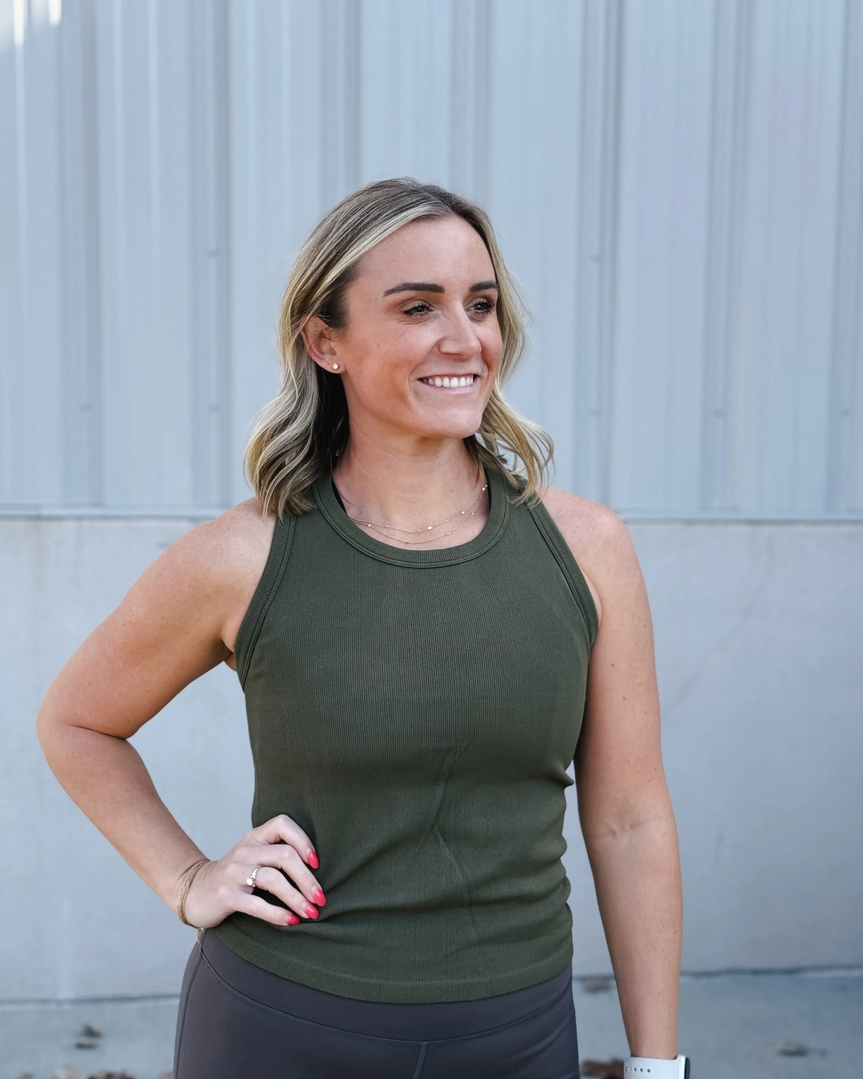 Ivy Green Seamless Ribbed Racerback Tank Top