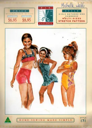 J & L 171 Girls Swimsuit Bikini Swim Dress Skirt & Midriff Top 1990s Sewing Pattern Sizes 2 - 14 UNCUT Master Pattern