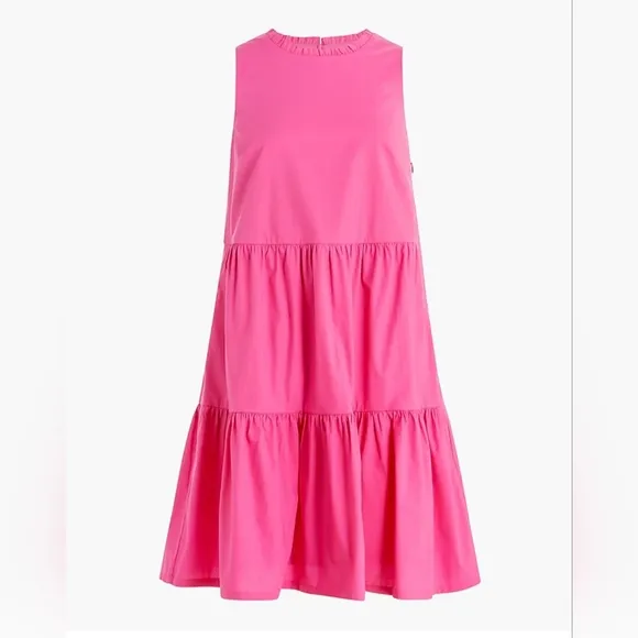 J. Crew Pink Sleeveless Tiered Cotton Poplin Dress
