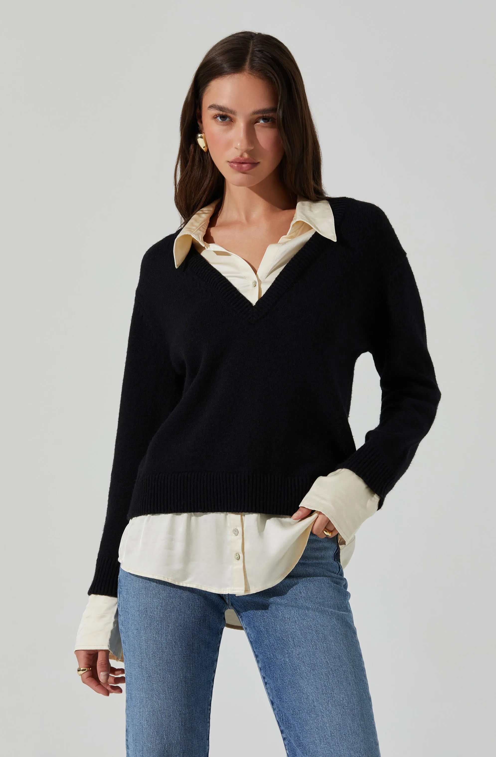Jianna Mixed Media Layered Sweater