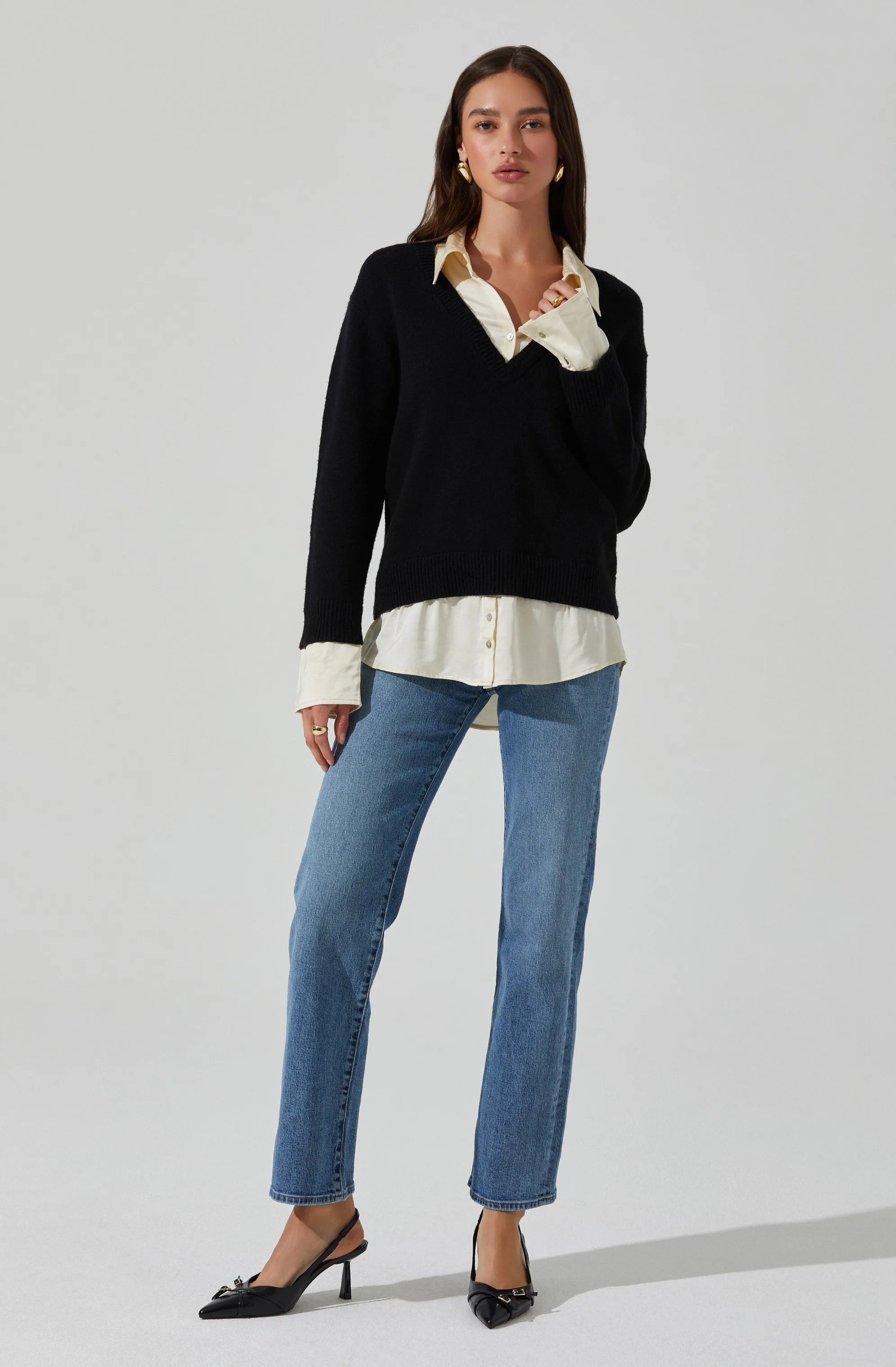 Jianna Mixed Media Layered Sweater