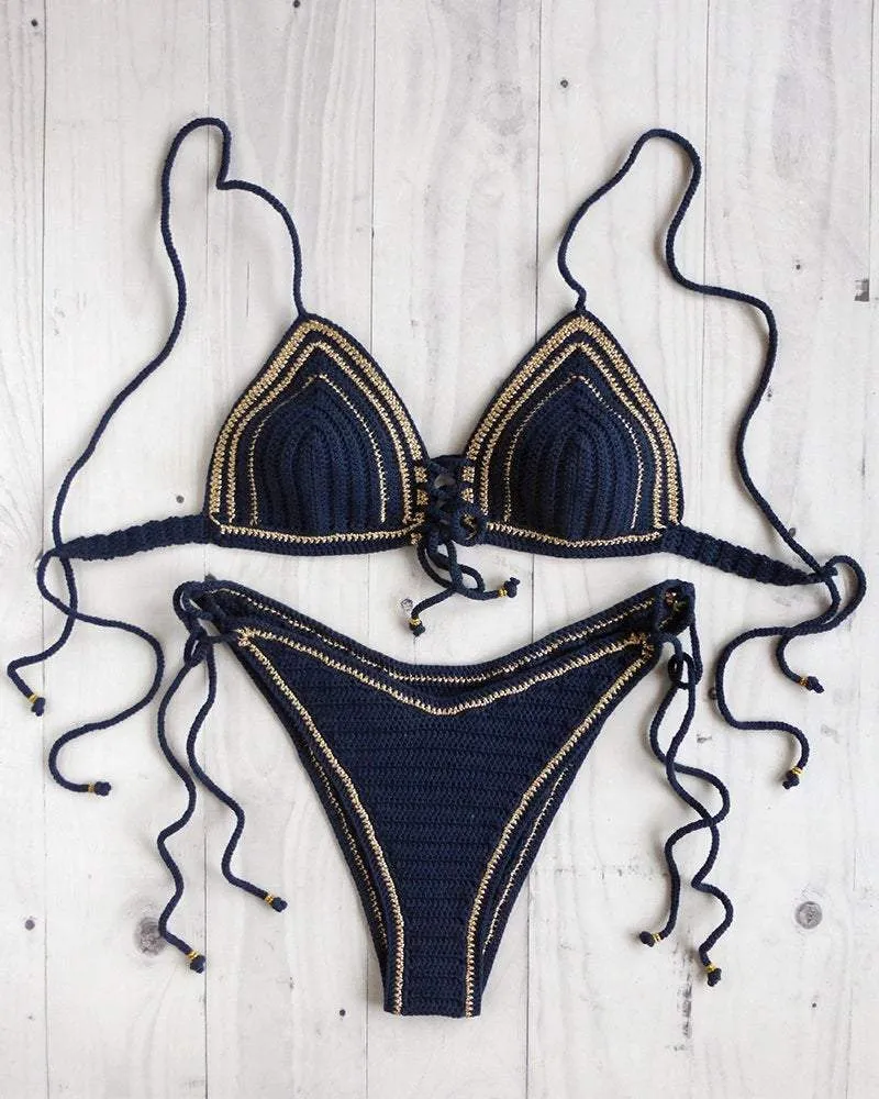 Jua Gold Trim Cheeky High Leg Crochet Swimsuit