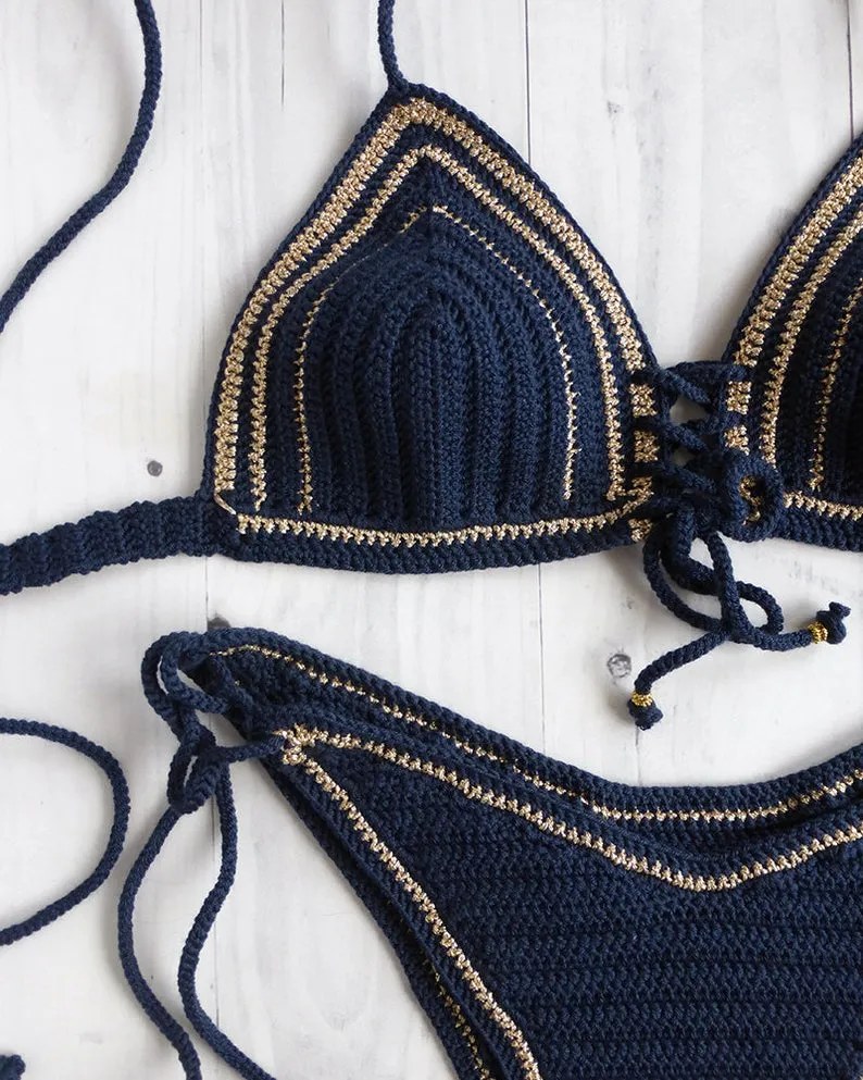 Jua Gold Trim Cheeky High Leg Crochet Swimsuit